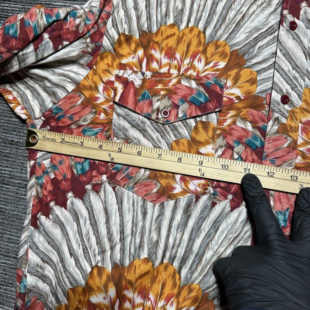 Roper Shirt Men's Large Red Floral Western Rdeo Long Sleeve Button Up Vintage - Picture 10 of 14